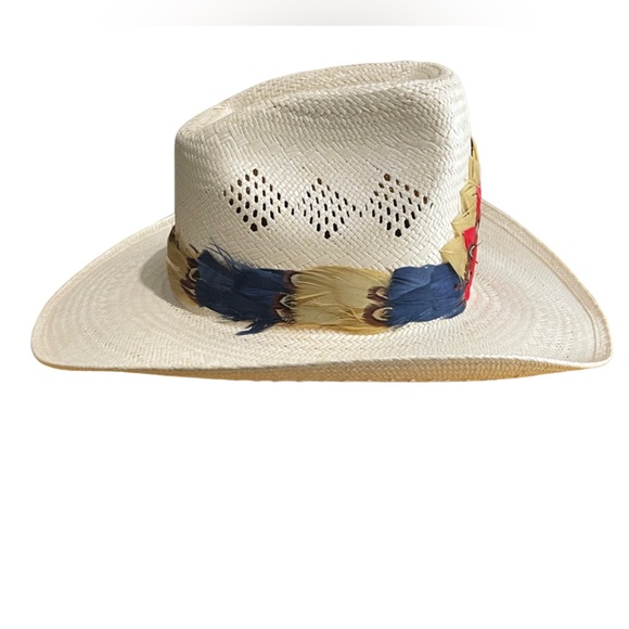 Biltmore Western Michigan Gold Feather Hat Band Straw Cowboy Hat Sz 7 1/4 (58) - Picture 2 of 12
